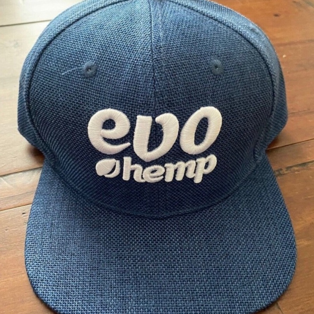 Evo Hemp Mens Hat Blue Snapback Adjustable Logo Spellout Cap Sustainable